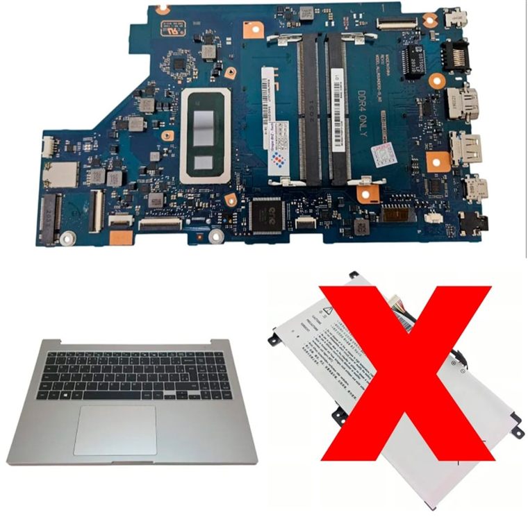 Peças de notebook: placa, teclado e bateria para substituição